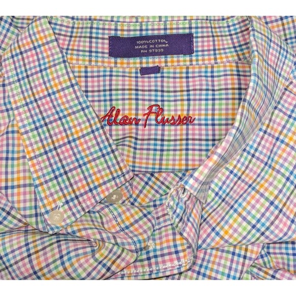 Alan Flusser Button Down XL Men's Multicolor Rainbow Plaid Long Sleeve Playful - Picture 5 of 6